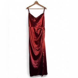 JJs House Deep Red Satin Bridesmaid Dress